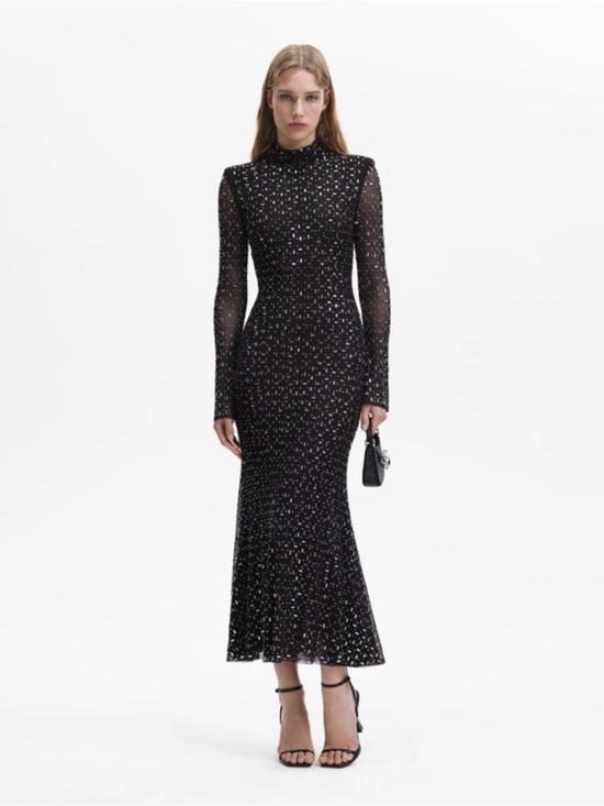 Self-Portrait Dresses & Skirts - Self-Portrait Black Square Rhinestone Mesh Midi Dress